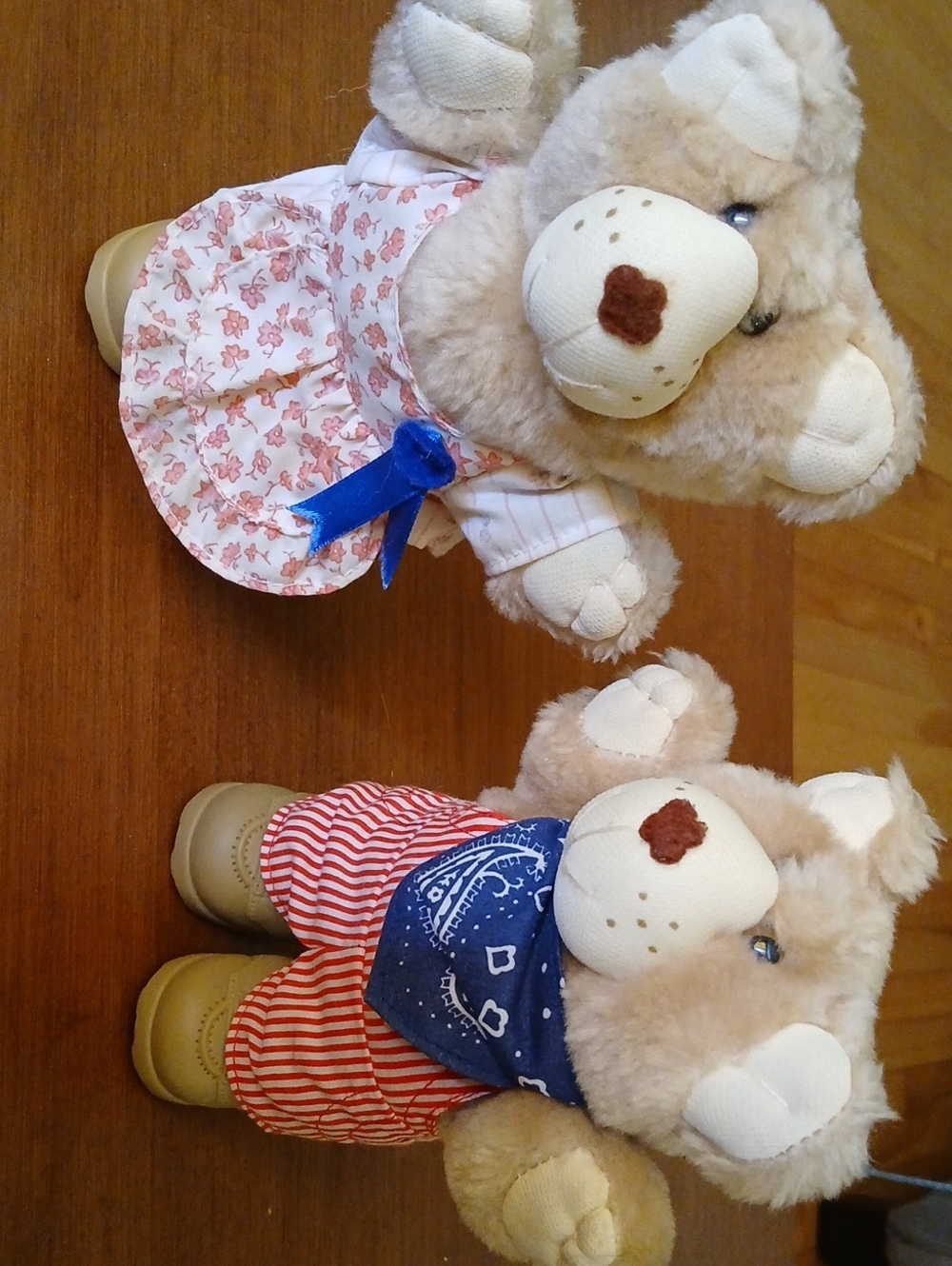 1986 Furskins Pair in Beige with Blue and Red Outfit - Retro Vtg Collectible